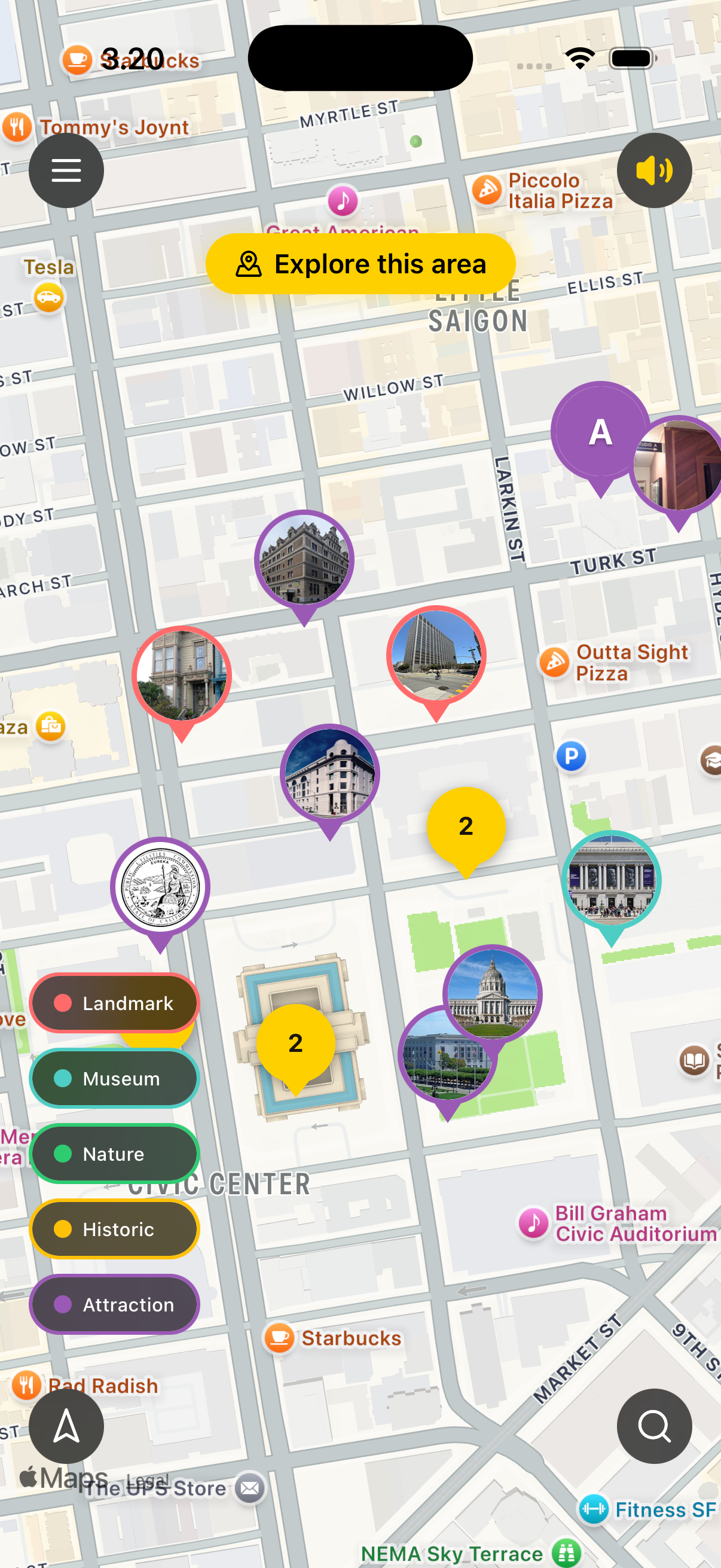 StoryPilot map view with location markers